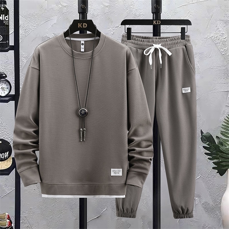 Men's Tracksuits Spring Autumn Men's Two Piece Set Linen Fabric Casual Sweatshirt and Sweatpants Set Mens Sports Suit Fashion Tracksuit 2304
