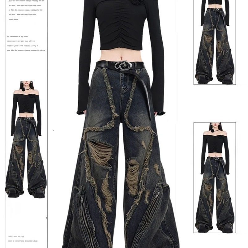 Womens Black Gothic Cargo Jeans Harajuku Y2k Japanese 2000s Style Aesthetic Emo Denim Trousers Jean Pants Vintage Trashy Clothes 250225