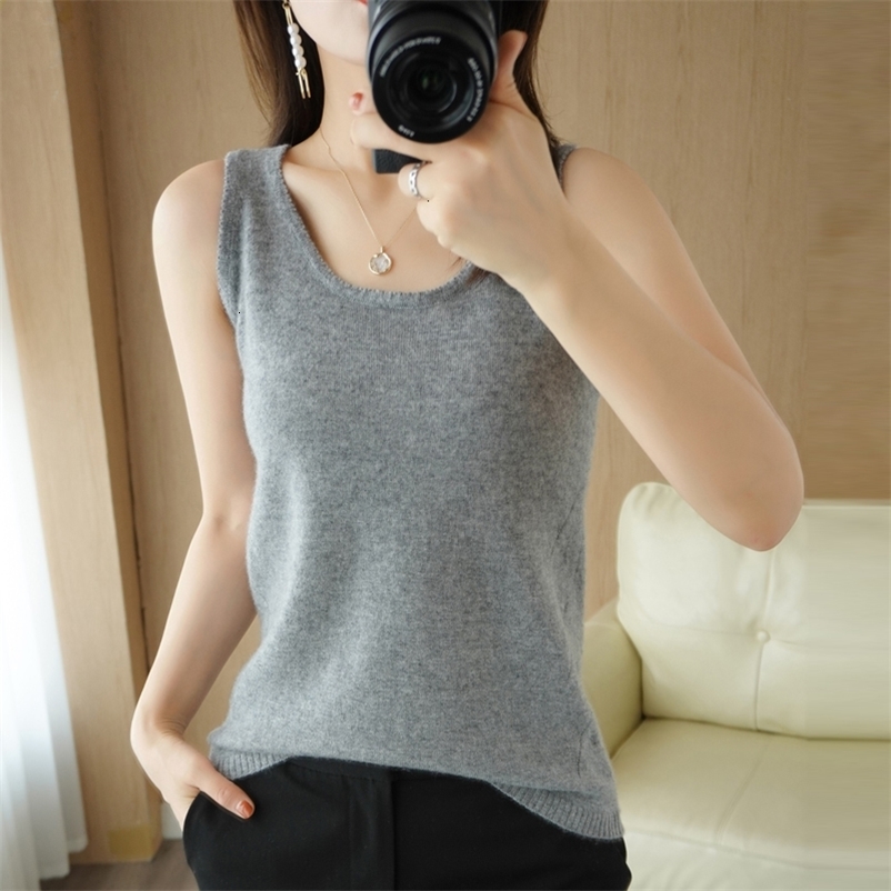 Camisoles Tanks BELIARST 100% Pure Wool Sling Sspring and Autumn Women's Pullover Vest Slim Knit Tops Women's Solid Color T-Shirt 230327