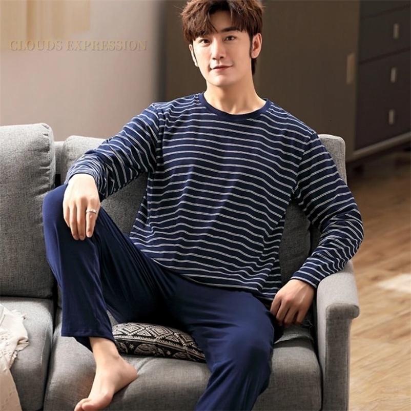 Men's Sleepwear Plus 4XL Spring Knitted Cotton Navy Night Suits Men's Pajama Sets Pyjamas Masculine Sleep Lounge Male Sleepwear Pajamas Fash