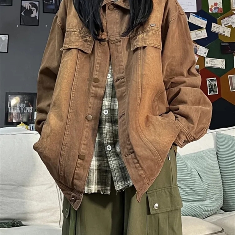 Women's Down Parkas Y2k Aesthetic Streetwear Jean Women and Men Jacket Harajuku Vintage Punk Cargo Tops Loose Fashion Casual Punk Chaqueta Mujer 