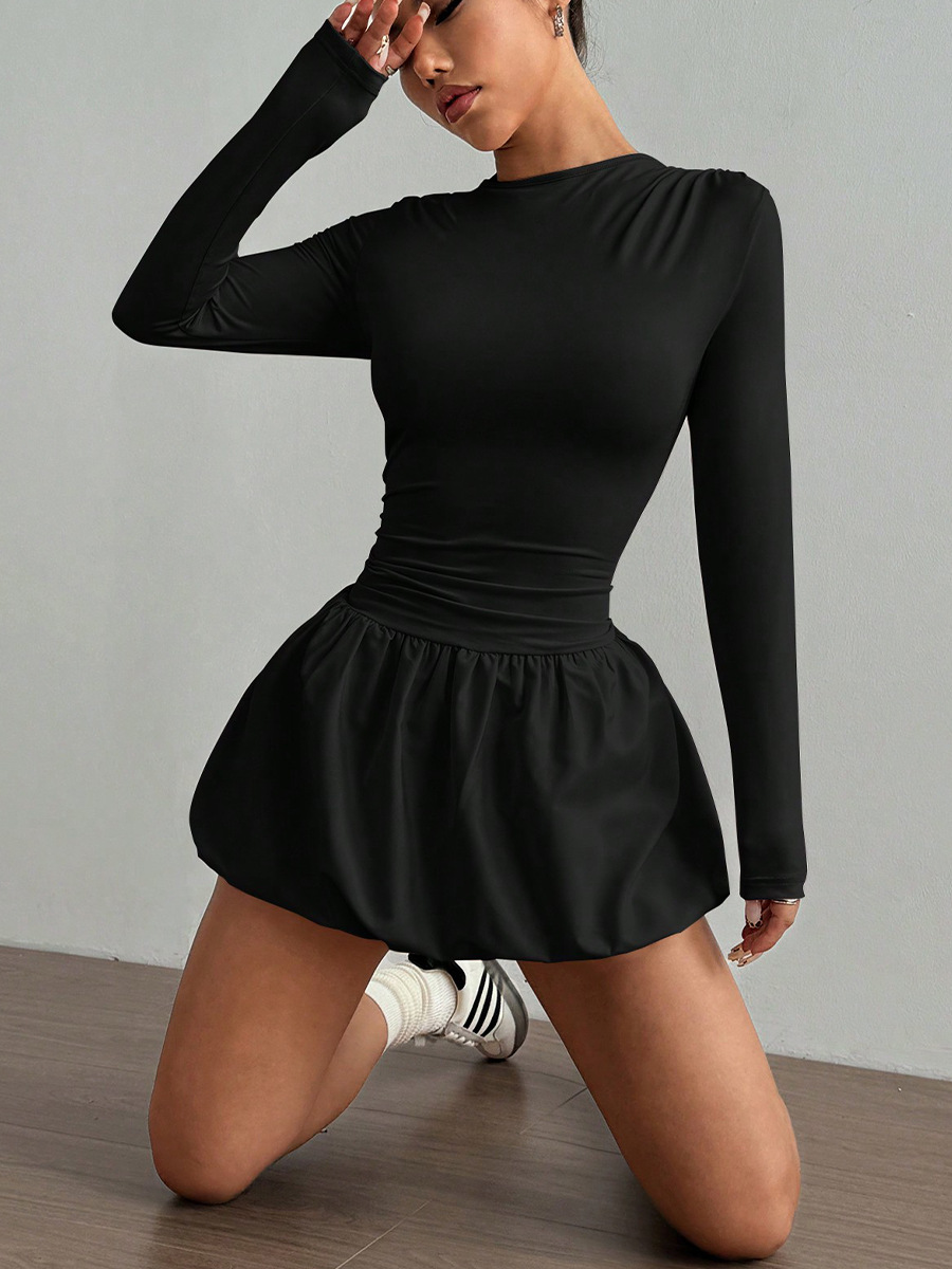 H1302 Spring and summer new temperament slim long sleeve dress elastic tutu skirt women