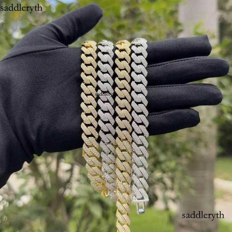 Pass Tester Sier Cuban Link Chain Wide 2rows Solid Moissanite Dia 8mm-20mm Jewelry Set Necklaces Hiphop