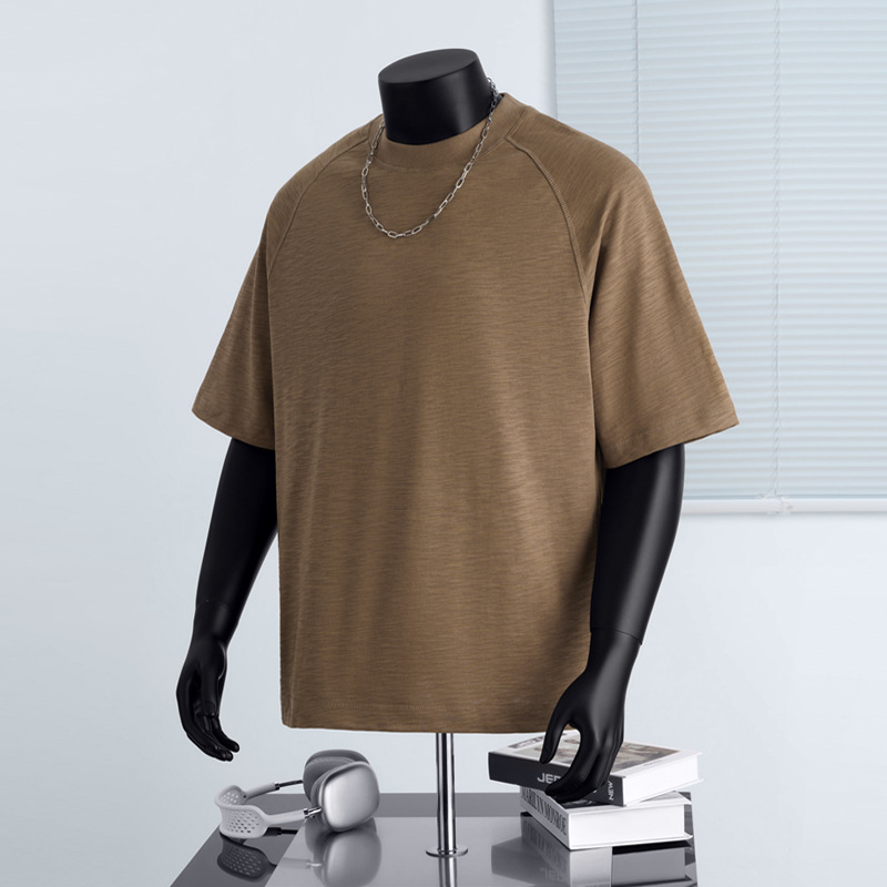 New Men's Raglan-Sleeve T-Shirt made of Slub Cotton - Heavyweight 310g Pure Cotton, Solid Color, Versatile Summer Top for Women -60C