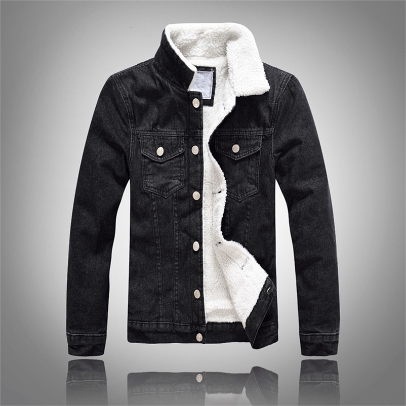 Men's Down Parkas Men Winter Solid Casual Jacket Bomber Denim Fashion Jean Biker Coat Woolen Lined Leisure Plus Size 221123