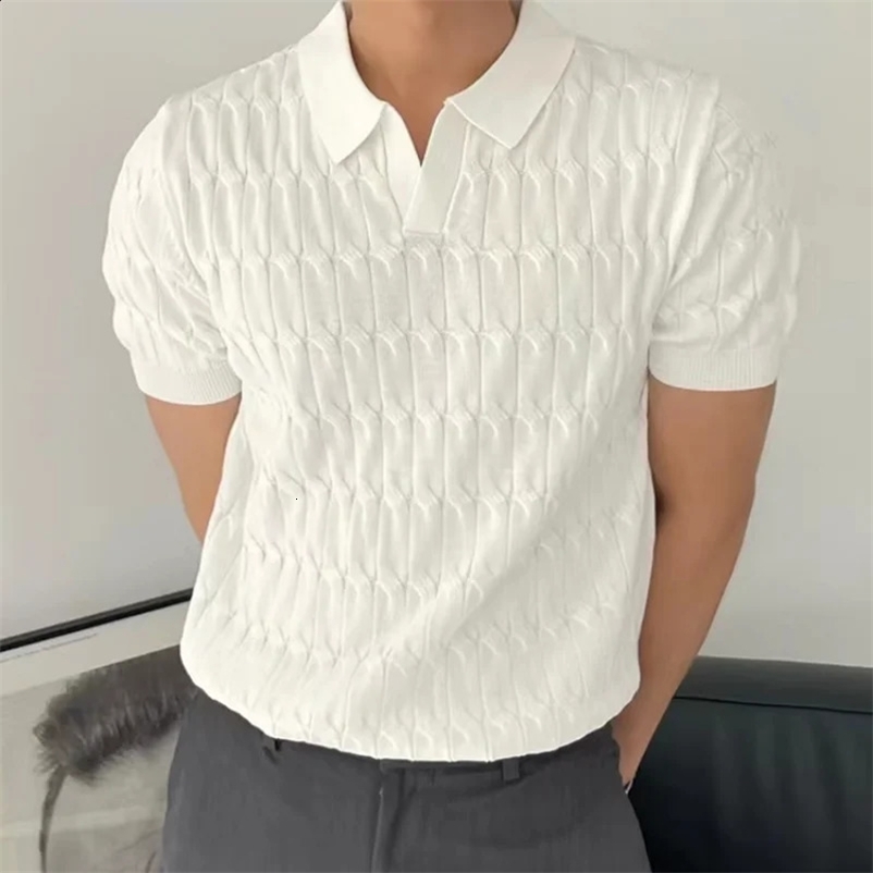 High quality simple cool breathable summer silk polo shirt fashionable casual mens collar knitted short sleeved top 241203