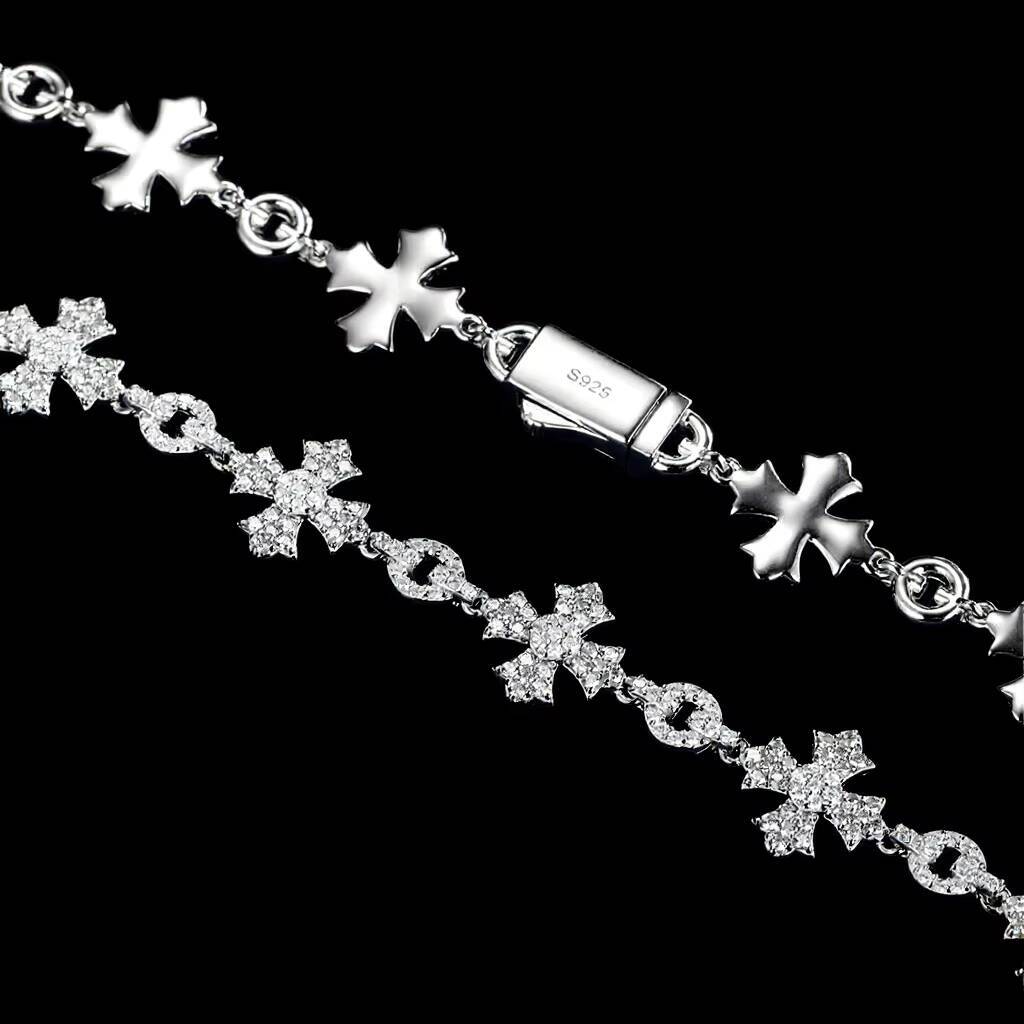 Hip Hop Luxury Handmade 12mm 925 Sterling Silver GRA Certified Moissanite Diamond Cross Link Chain Necklace for Men Women Party