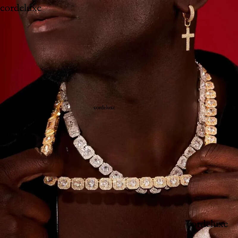 Necklace bracelet Moissanite Dia Custom Vvs Cuban Link S Sier 10mm Large Tennis Chain Solid Back Hiphop e4