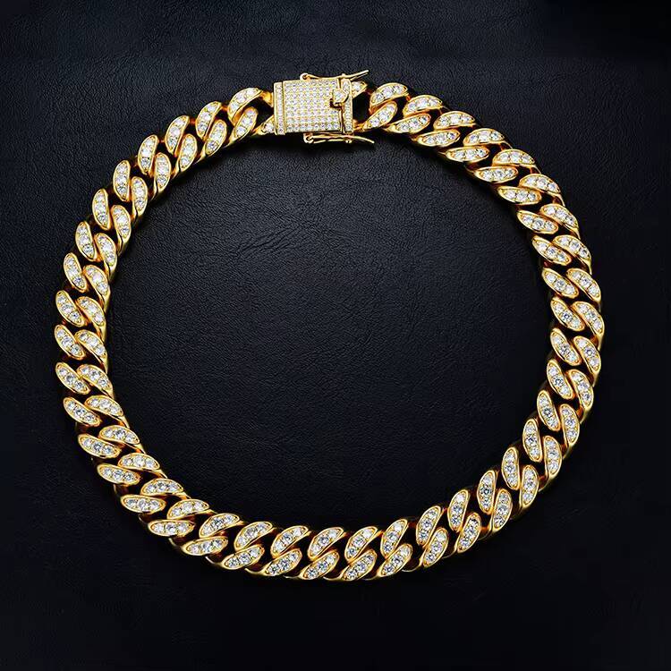 Hip Hop 15mm Cuban Chain Iced Rhinestone Miami Choker CopperSilver Alloy with Gold Plating Fashionable Necklaces Jewelry