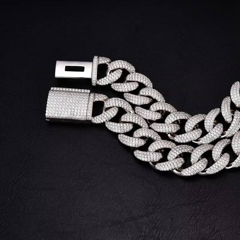 18mm Customized Trendized High Quality Hip Hop 925Silver Necklace Iced Out Miami Moissanite Cuban Link Chain