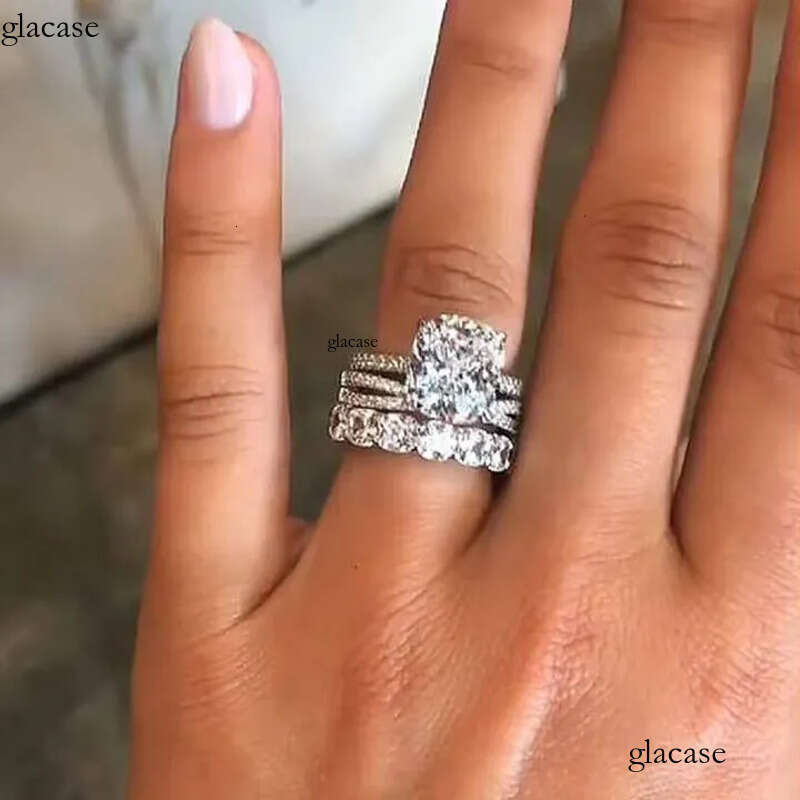 Sterling Dia Zircon Ring Set for Women Gold Plated Geometric Stone Wedding Sier Rings