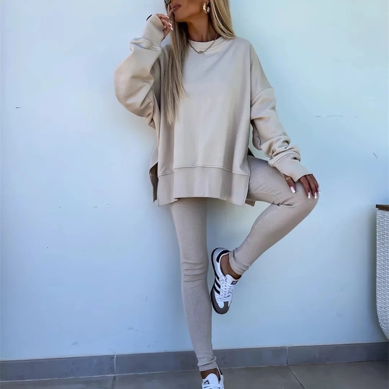 Spring/Summer Casual Loose Fit Sweater Tight Pants 2-piece Set Womens Set 2-piece Set Trouser Set 241217