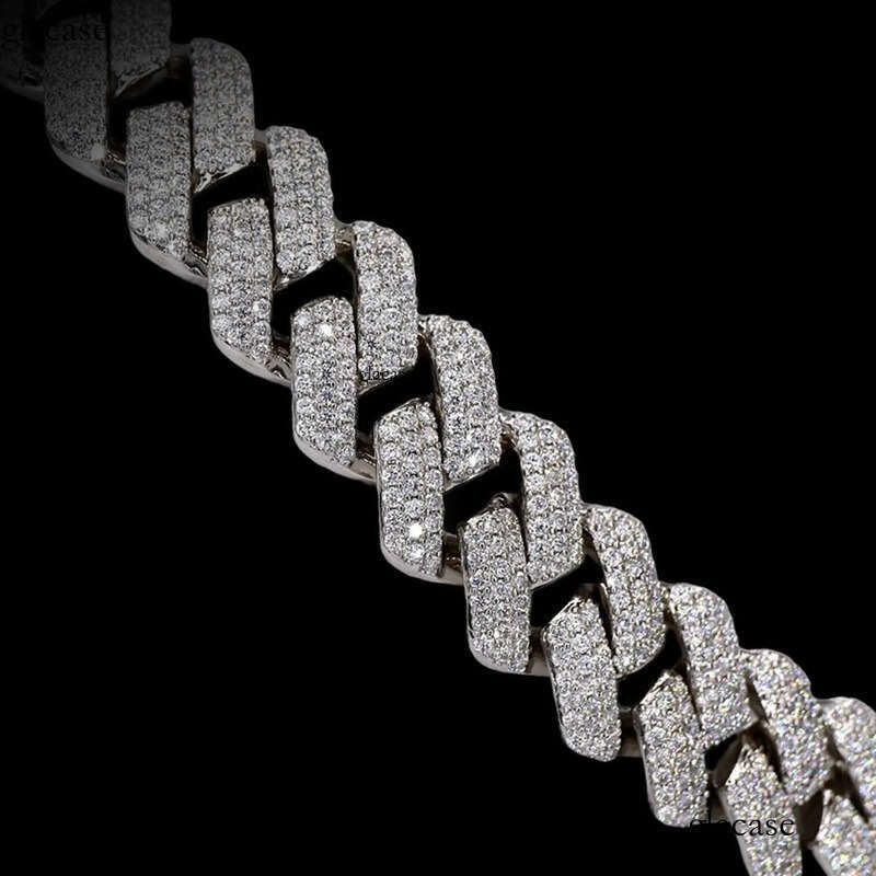 Vvs Moissanite 3 Row Rounded Dia Sterling Solid Sier Miami Cuban Link Chain Fully Ice Out Hip Hop Jewelry a2
