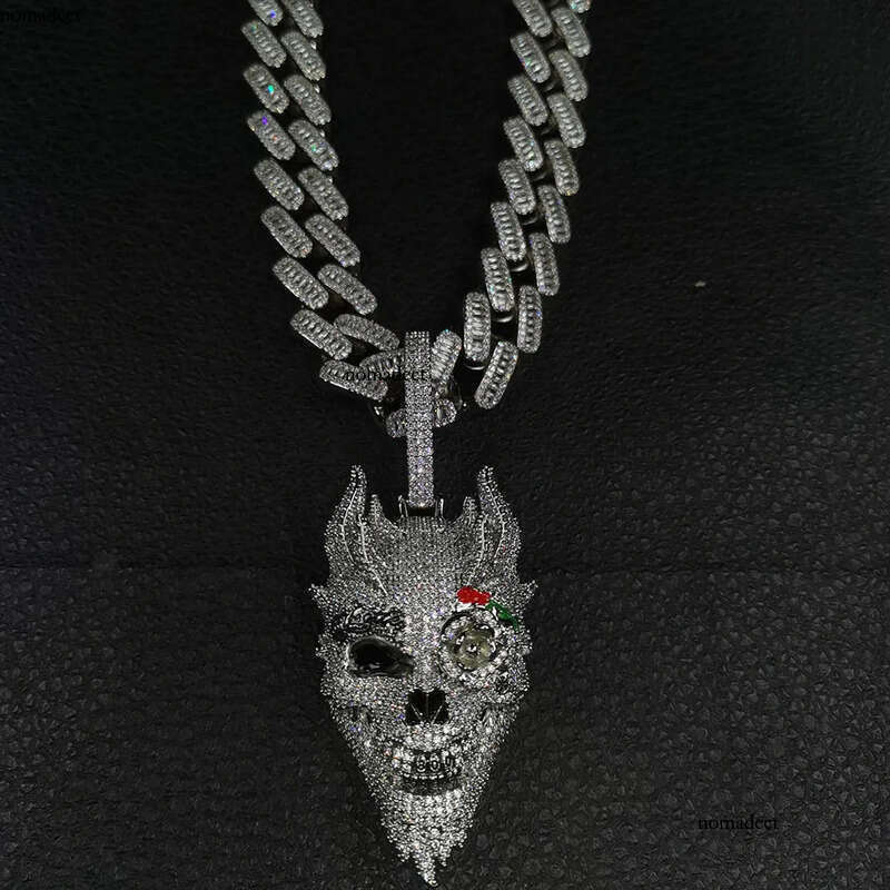 Iced Out Rose Skull Pendant Necklaces Mens Gold Necklace Fashion Punk Hip Hop Jewelry 2d