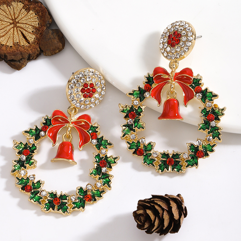 Christmas Diamond-Inlaid Jingle Bell Earrings, Fashionable Round-Designed Winter High-End Christmas Earrings