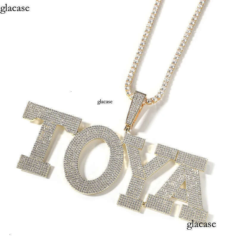Hip Hop New Custom Name Large A-Z Letters Square Pendant 5A Zircon Mens Necklace