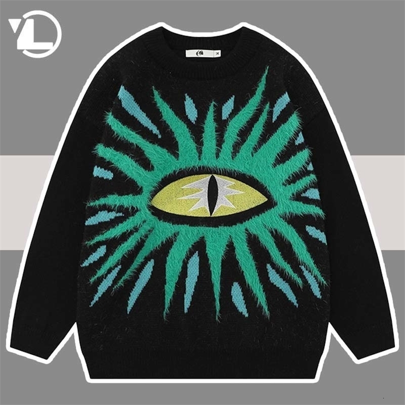 Men's Sweaters Hip Hop Sweaters Men Women High Street Eye Embroidery Knitted Jumpers Autumn Harajuku Retro Y2K Oversize Soft Pullover Unisex 2308