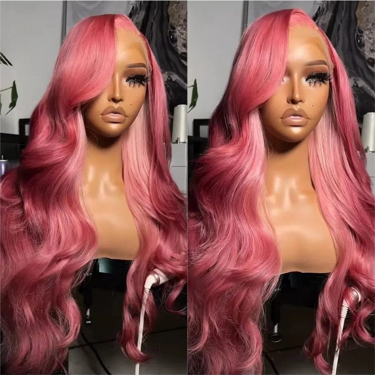 Highlights Pink Colored Body Wave 13x6 360 Full Lace Wig 100 Human Hair Pre Plucked Pre Cut Pre Bleached Glueless Human Hair Wig For Women Cosplay
