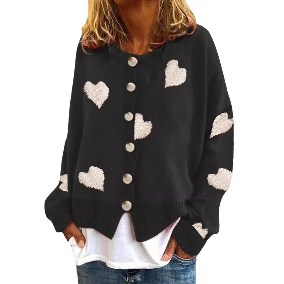 Autumn Winter New Knitted Single-Breasted Heart Women's Coat Sweater