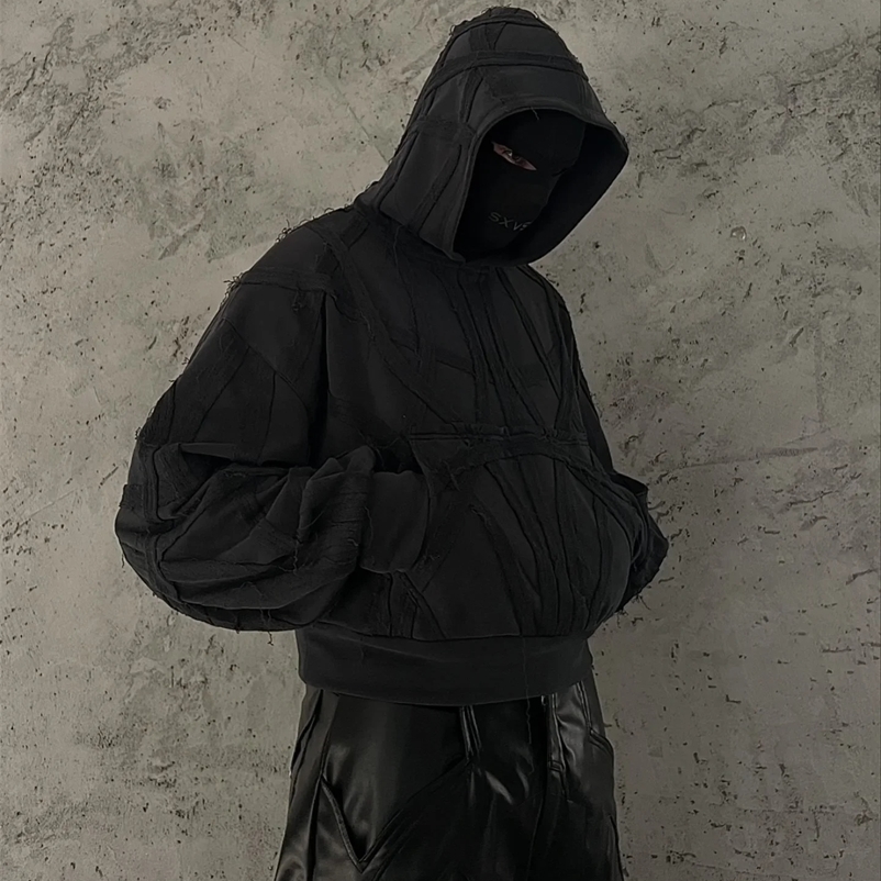 Street Clothing Y2k Harajuku Retro Hoodie Hip Hop Rock Splicing Striped Hoodie Mens and Womens Fashion Trend Black Sportswear Top 250225