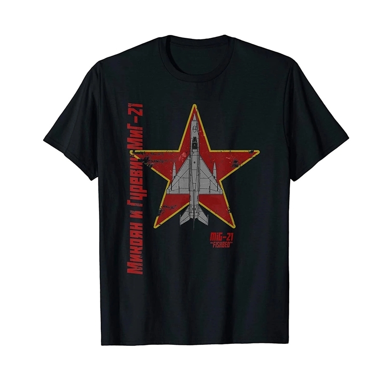 MiG-21 Fishbed Soviet Cold War Jet Airplane Vintage Cyrillic T-Shirt Men Cotton Tees Tshirt Harajuku Streetwear 240429