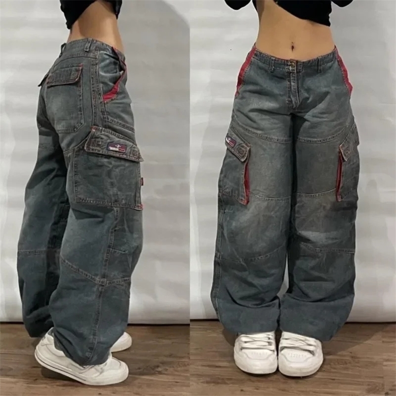 Y2K Baggy Jeans Womens Multi-pocket Washed Vintage Jeans Harajuku Oversized Denim Pants High Waist Wide Leg Pants Trousers 240716