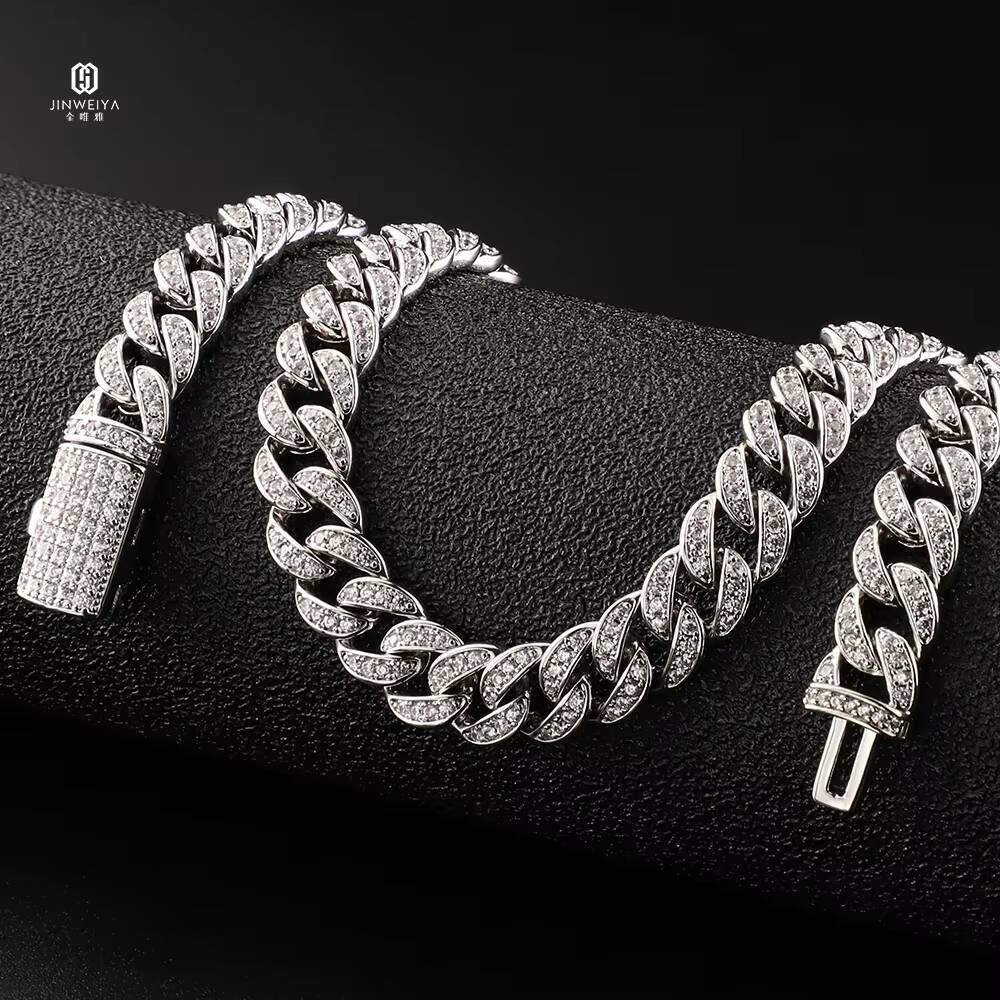 VVS Diamond 925 Sterling Silver Bracelet Necklace 13mm Moissanite Gold Plated Cuban Link Chain Elegant Jewelry