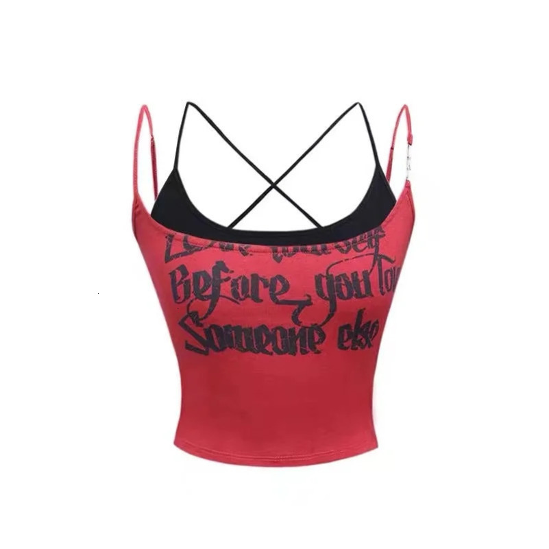 Summer sexy slim 2-piece set for women 2000s casual body print Camisol red fashionable Y2k crop top Korean suit 250402