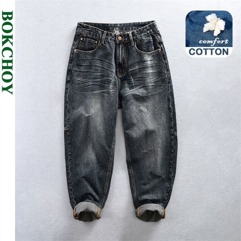 Men's Jeans Autumn Cotton Washed Retro Jeans Men Clothing Cotton Loose Straight Men Trousers K5921 230821
