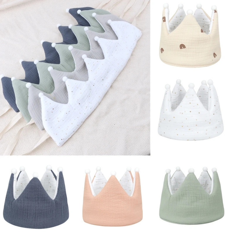 Pure Cotton Baby Birthday Crown Hat Soft Adjustable Empty Top Headband for born Pography Props Cap Party Bonnet 250528