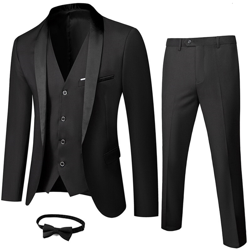 Men's Suits Blazers Men Tuxedos Slim Fit Fashion Shawl Lapel 3-Pieces Suits Groom Stage Costumes Single Breasted 1 Button Jacket Vest Pants 22090