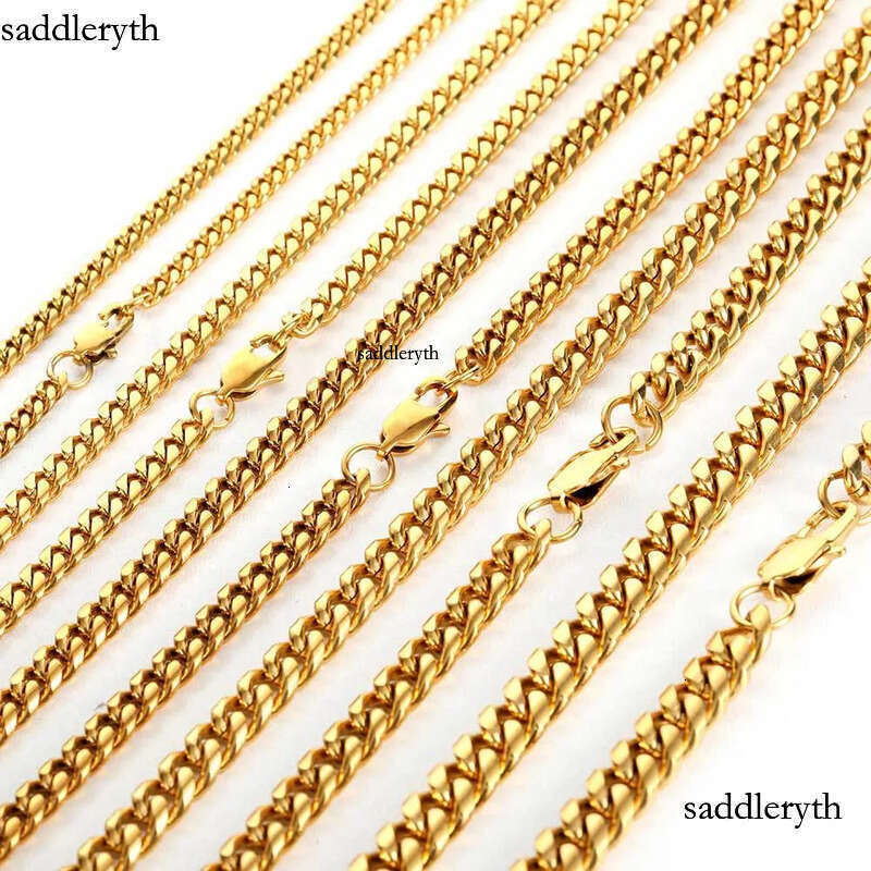 Hip Hop Cuban Link Chain Real Gold Plated Stainless Steel Metal Necklace for Men 4mm 6mm 8mm