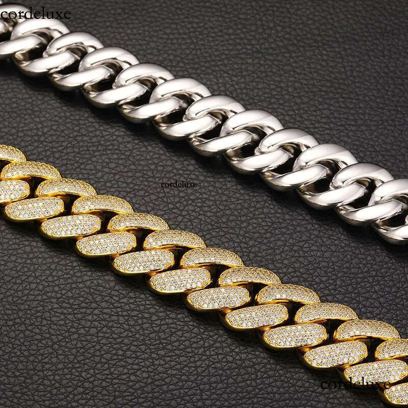 Miami Cuban Link Chain for Men Micro Inlaied 4 Row Bling Dia 20MM Wide Iced Out Chains Necklace Designer Prong Rock Hip Hop Gold Moissanite Jewelry Wo