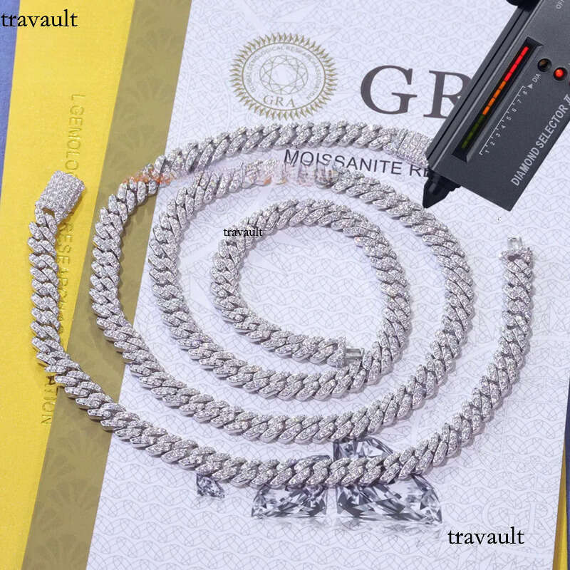 NUOYA Hight Quality 6MM VVS Moissanite Link Hip Hop Jewelry Women White Gold Sier Cuban Chain Necklace for Gift