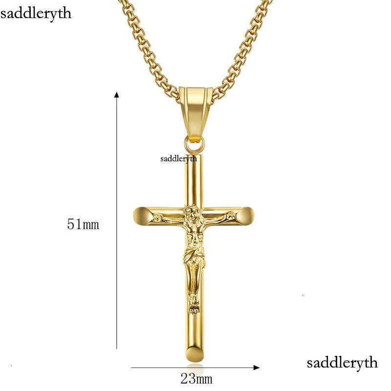 Hip Hop Stainless Steel Jesus Cross Pendant Necklace High Polished Gold Plated Religious Jewelry