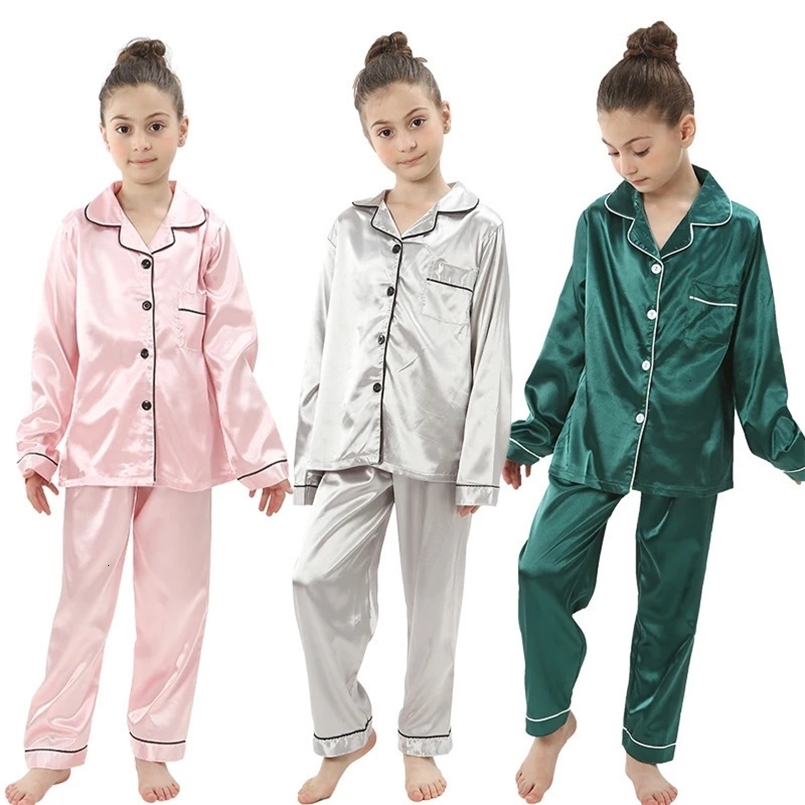 baby sleepwear kids pajamas set teenager loungewear children home clothing boys silk satin pijamas girls nightgowns for party 250328