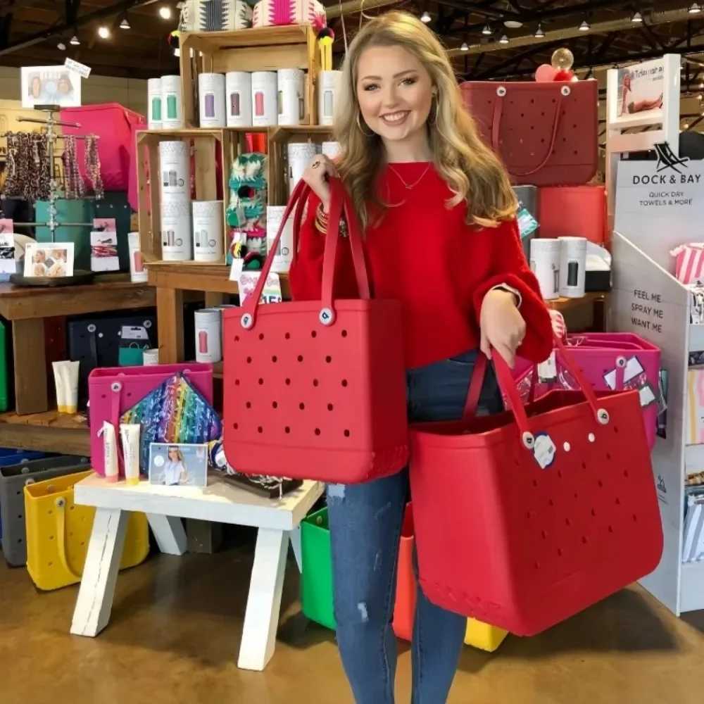 SM Fashion Beach Bags Big Shopping Bag EVA Rubber Waterproof Storage Baskets Travel Handbag Women Shoulder Solid Color Y250925a f