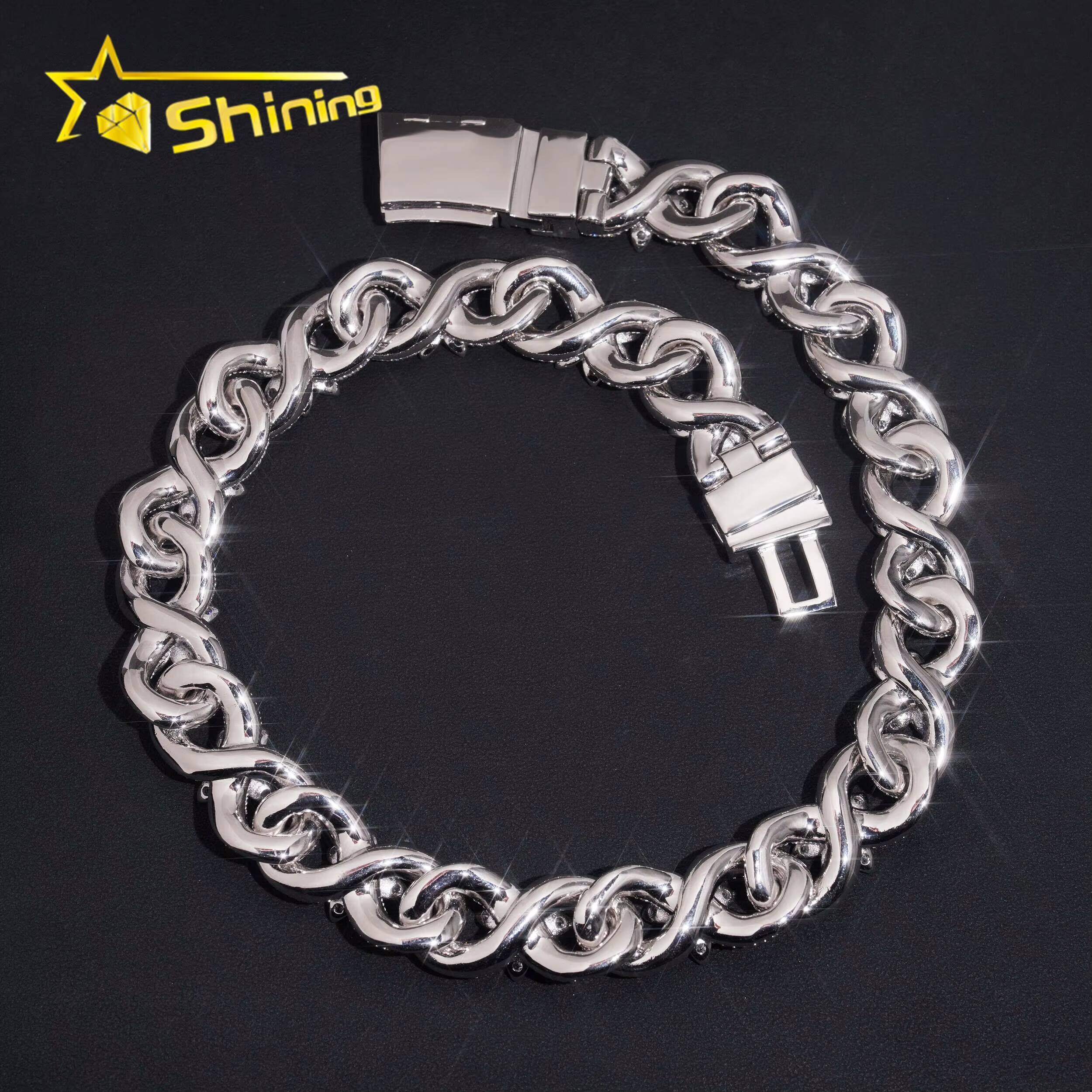 Luxury Rapper Jewelry 925 Sterling Silver 18MM Infinity Moissanite Cuban Link Chain Hip Hop Iced Out Customized Trend Chains for Men
