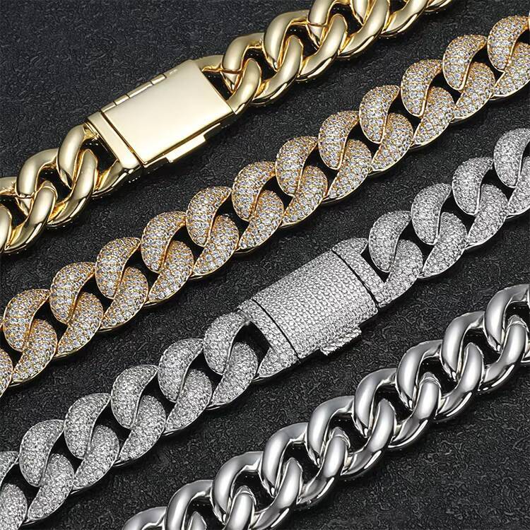 High Quality Iced Out Gold Silver Plated Brass CZ Stone Hip Hop Necklace Fashion Chains