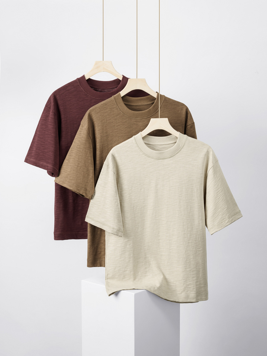Men's Heavyweight Slub Cotton Short-Sleeve T-Shirt - Loose Fit, Solid Color, American Retro Style for Summer | Elegant Commute Essential -52M