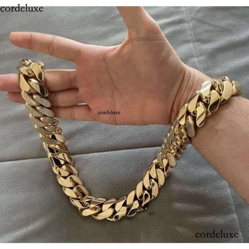 Hip Hop Jewelry Men Thick Miami Necklace 28Mm 24 1Kilo Gram 14K Gold Plated Plain Style 999 Sier Cuban Chain Men's jewelry necklace 9b