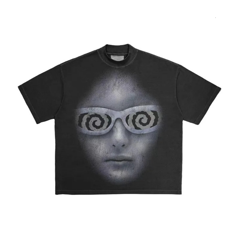 Street retro portrait washed to do old short sleeve T-shirt men y2k Goth Harajuku fashion couple casual loose oversized T-shirt 240429