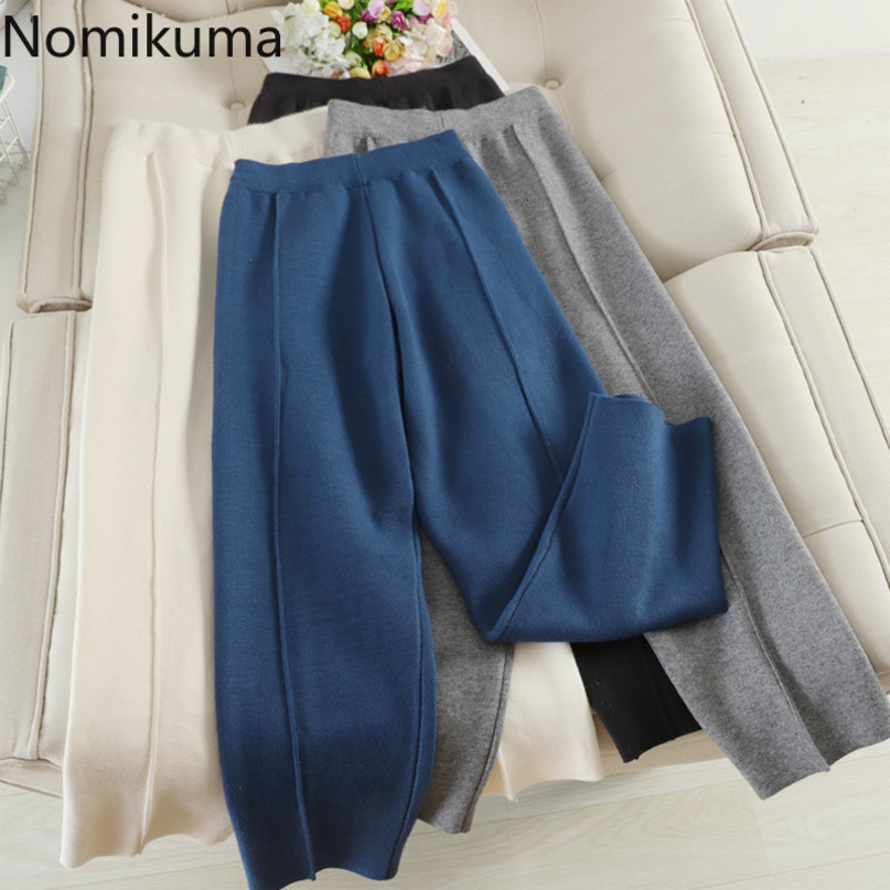 Nomikuma Knitted Thicken Harem Pants Autumn Winter New High Waist Ankle Trousers Causal Solid Women Sweater Pants 6C711 210427