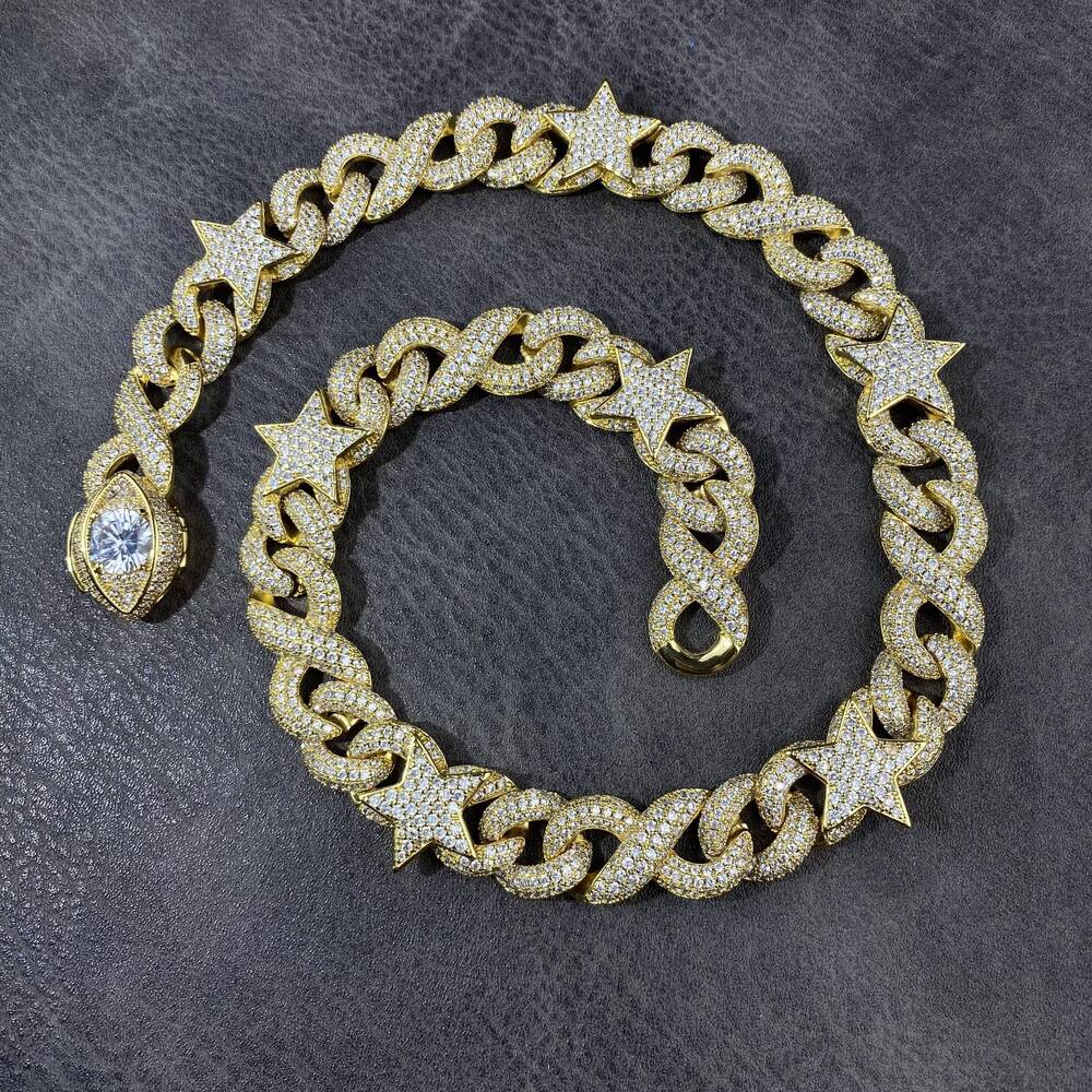 Luxury Bling Hip Hop Men Boy Jewelry Solid Back Heavy Rock Punk Cz Infinity Chain Star Charm Necklace