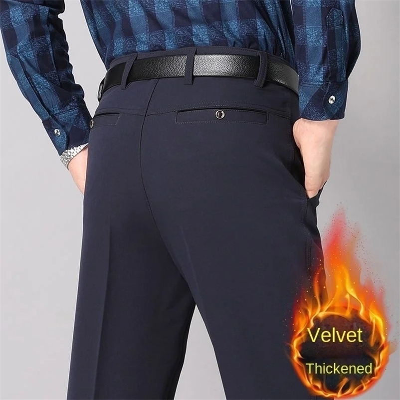 Men's Pants Men's winter keep warm Suit Pants Non-ironing Trousers Men Black Fleece Pants Slim-fit Straight Business Formal Suit Trousers 23