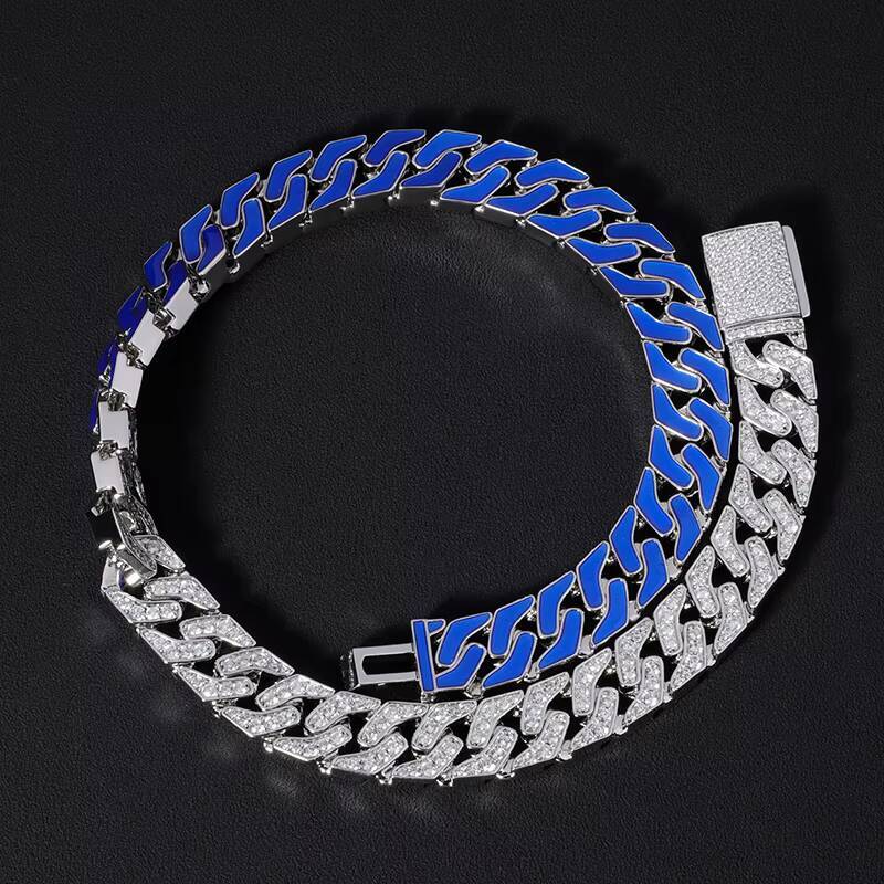 13mm Hip Hop Jewelry Cuban Link Chain Glowing in the Dark 18k 14k Iced Out 925silver Inset Moissanite Men Bracelet Necklace