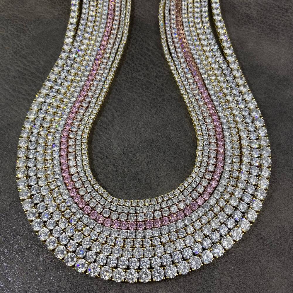 18K Gold Plated Hiphop Jewelry 3mm 4mm 5mm 6mm Iced Out CZ Tennis Chain Necklace