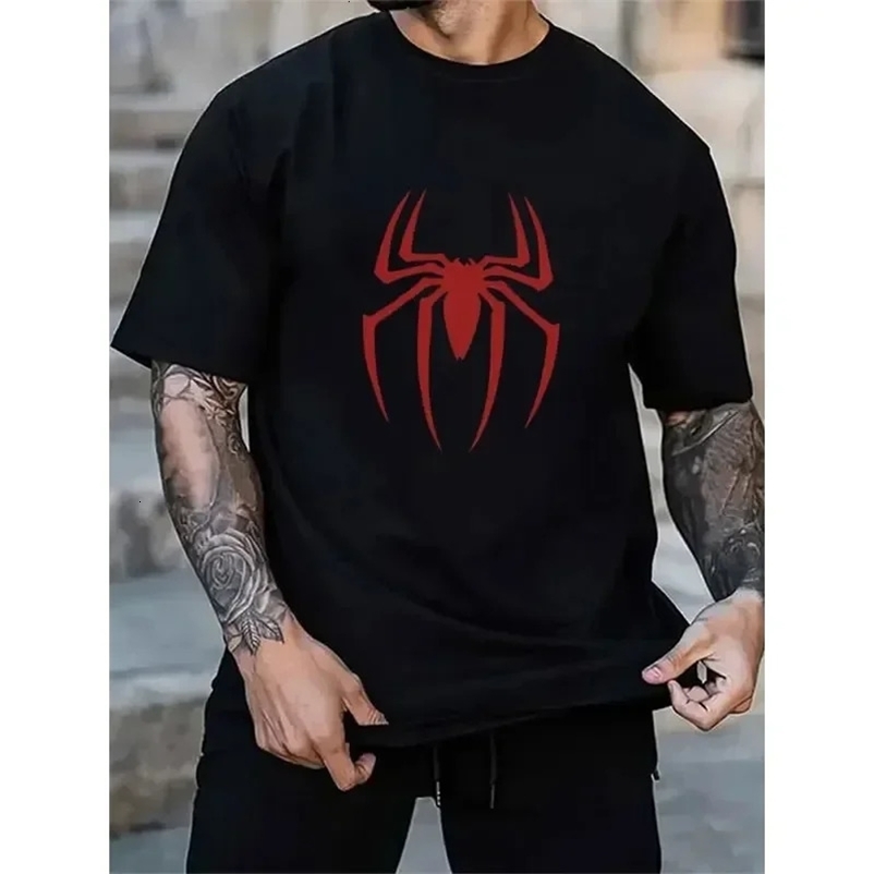 Summer Mens T-shirt Cotton Spider Pattern Printed Tee Top Loose Oversized Short Sleeves Men Woman Harajuku Y2k Clothes 240409