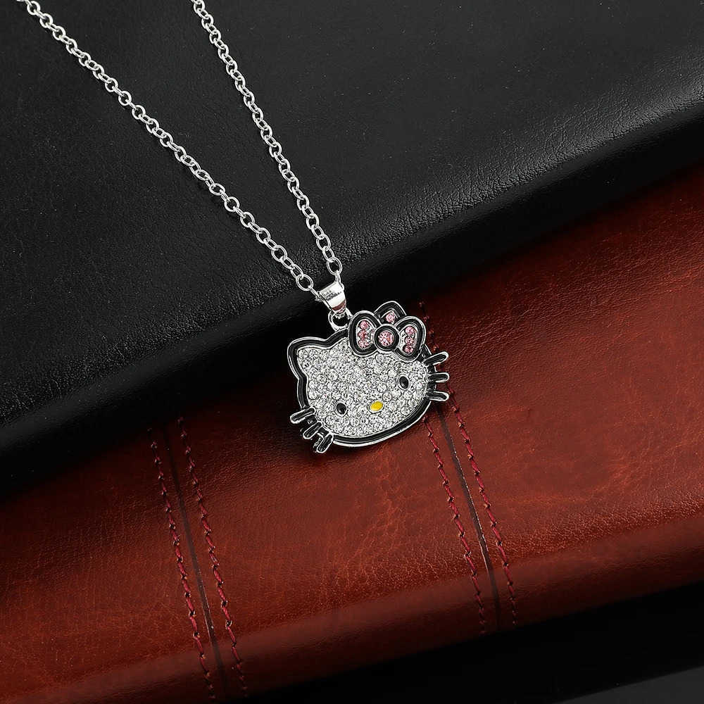 Sanrio Cartoon Anime Hello Kitty Rhinestone Pendant Necklace Cute Girl Sweet and Fashionable Collarbone Chain L250925