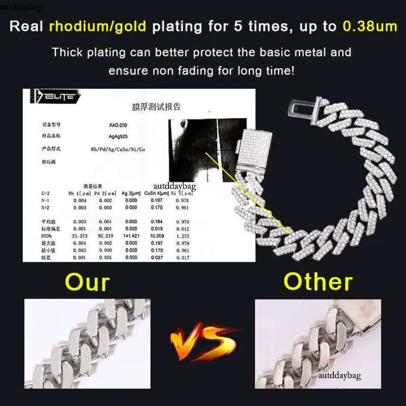 VVS Mossanite 2rows 8mm 10mm 12mm 14mm S Sier Dia Necklace Man Moissanite Hiphop Cuban k Chain 5e
